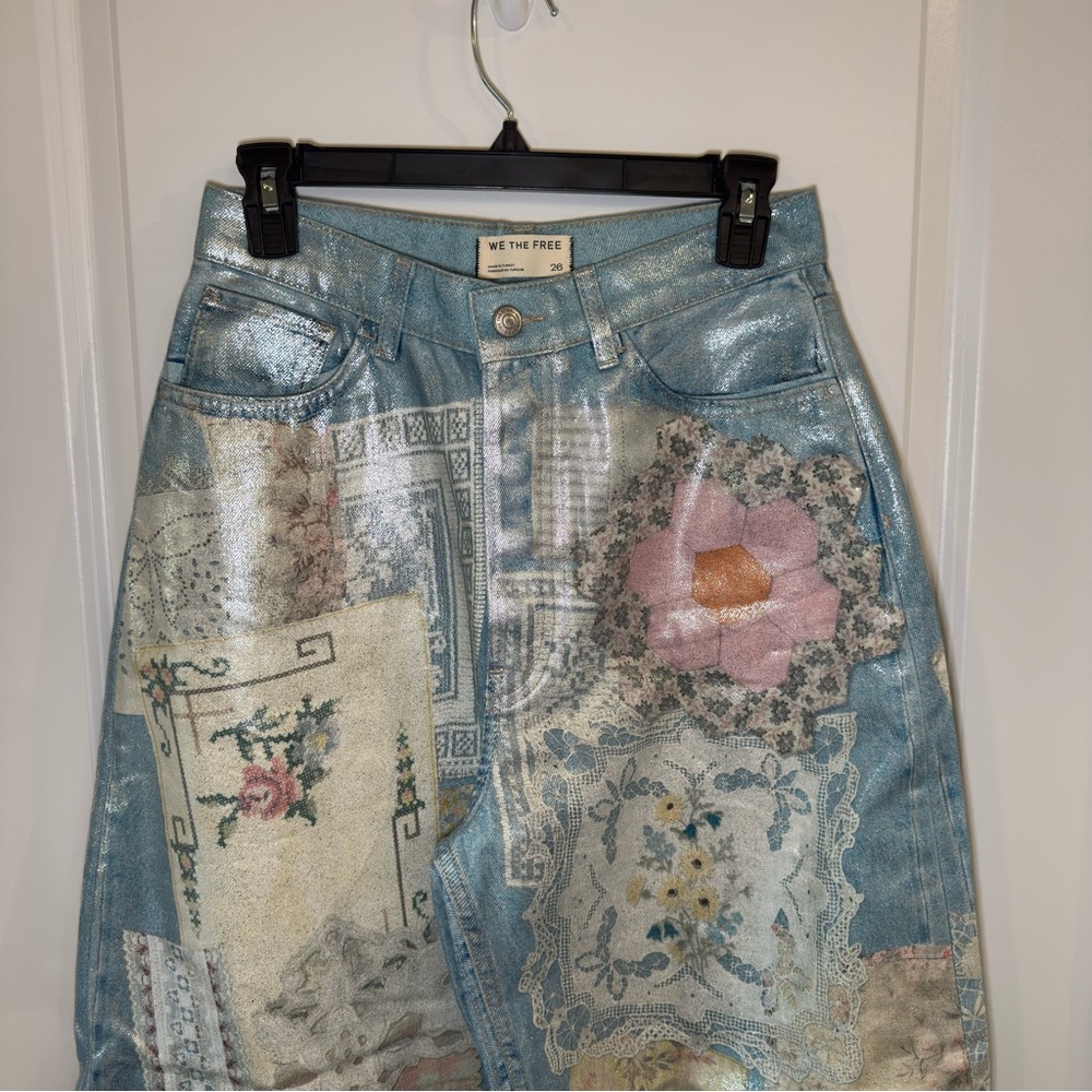 Free People We The Free Illusions Printed Relaxed Jeans in Sky Combo - Picture 10 of 16